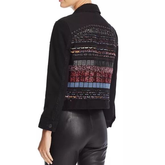 Ramy Brook | Landon Tweed Paneled Mixed Media Denim Jacket Size Large - Picture 6 of 8